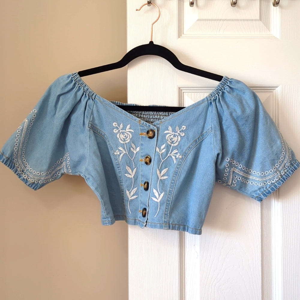 Faux Jean Boho Crop Top